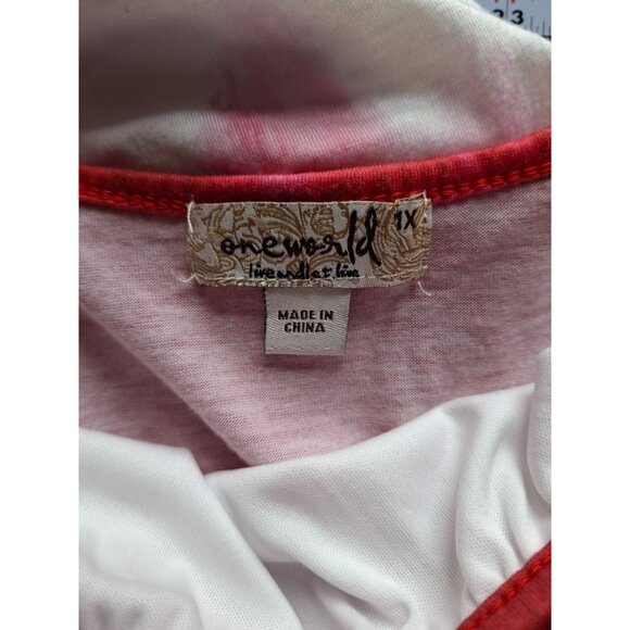 One World Women Sleeveless Tank Top 1X Red White Tie Dye Artsy Boho Hippie Retro - Picture 3 of 7